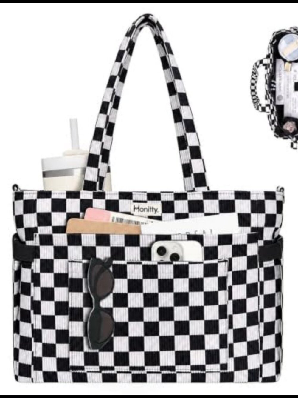 Corduroy Tote Bag for Women Checkered Shoulder Laptop Crossbody Handbag